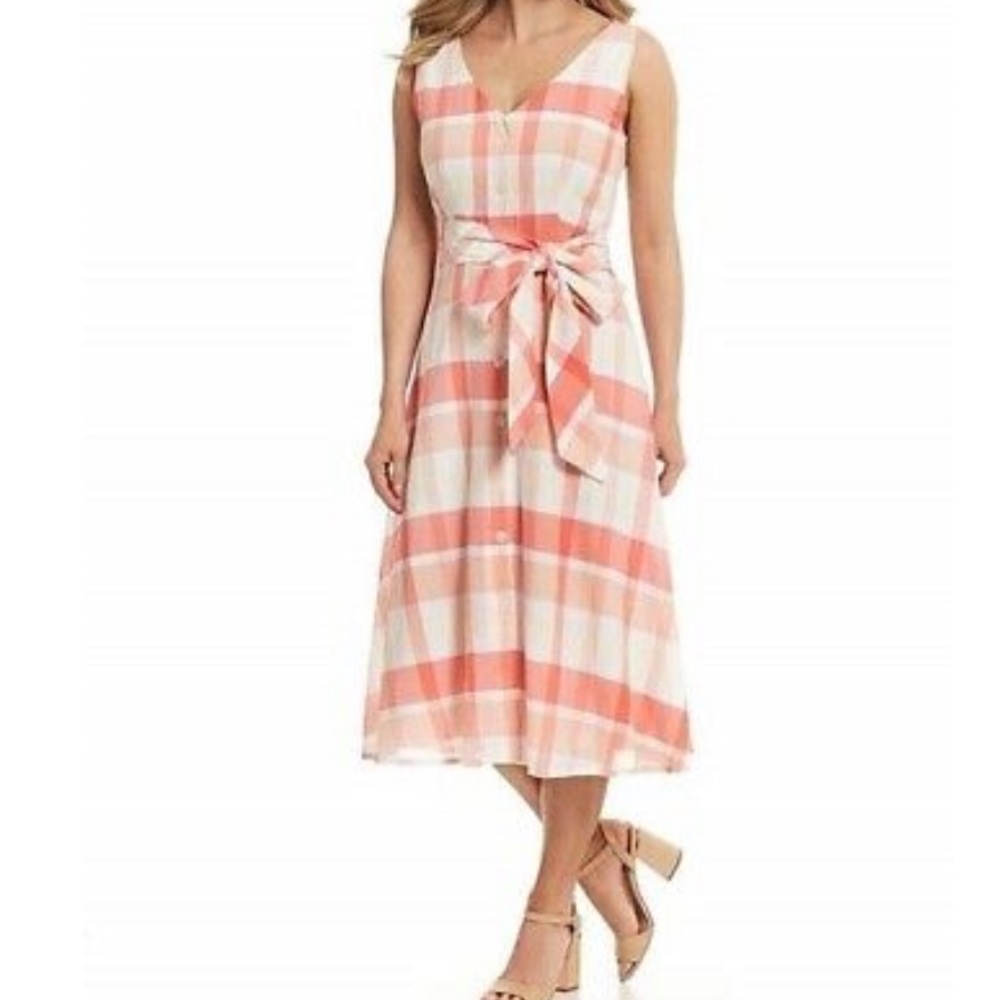 Alex Marie Pink and White Plaid Midi Dress